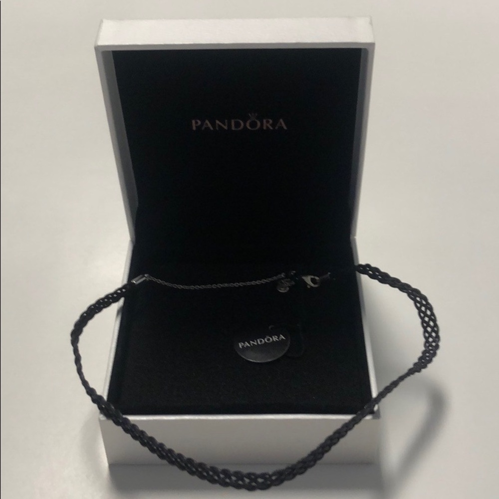 PANDORA Black Woven 15” Choker Sterling Silver